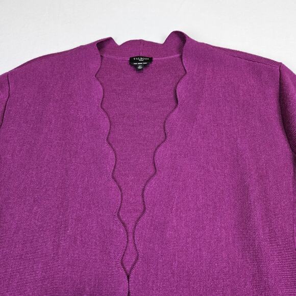 Talbots Womens 2X Merino Wool Cardigan Sweater Scallop Edge Open Front Pockets - Picture 6 of 16